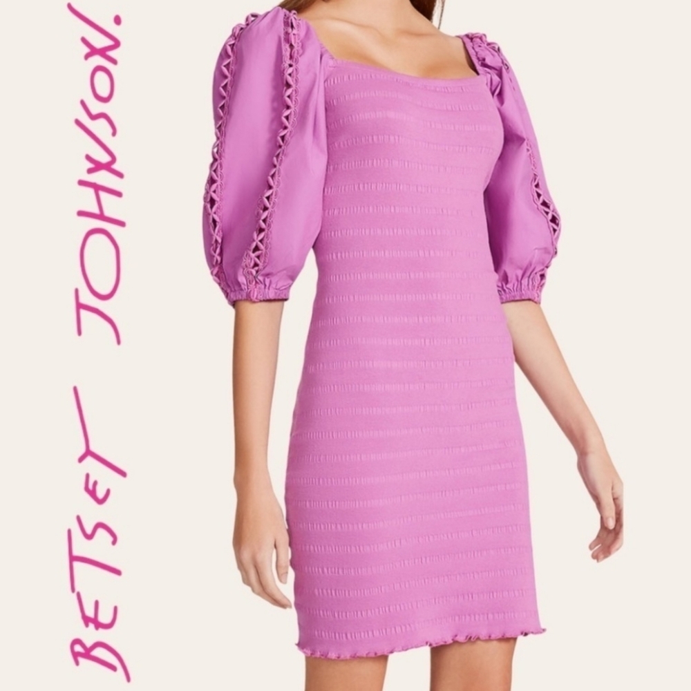 New! BETSEY JOHNSON Radiant Orchid Knit Poplin Sleeve Dress. Small